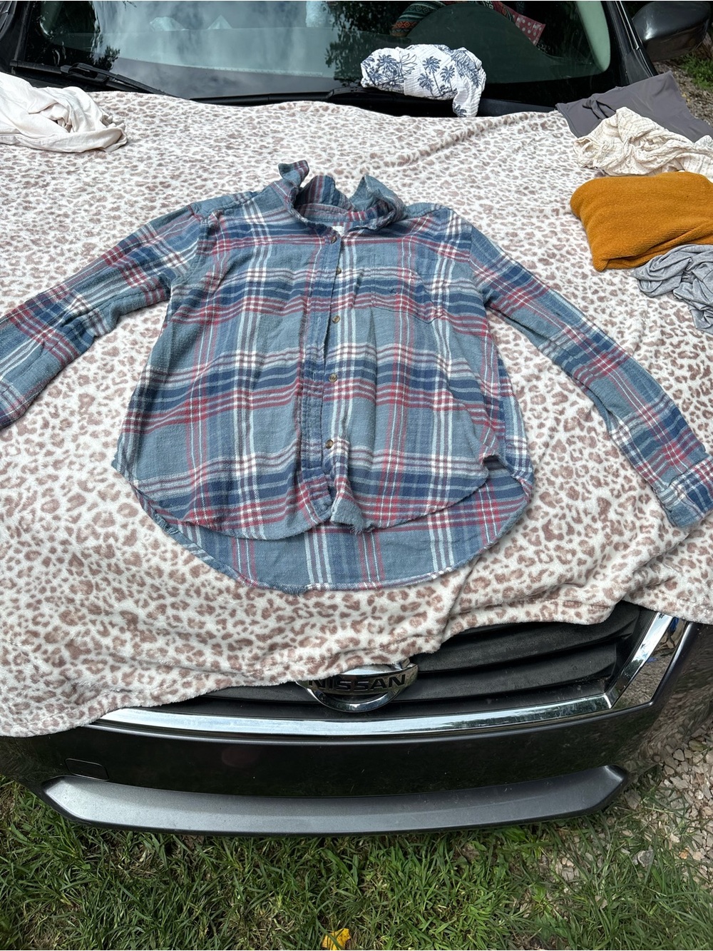 American Eagle Size Small Outfitters Blue Plaid Button Down Shirt Flannel